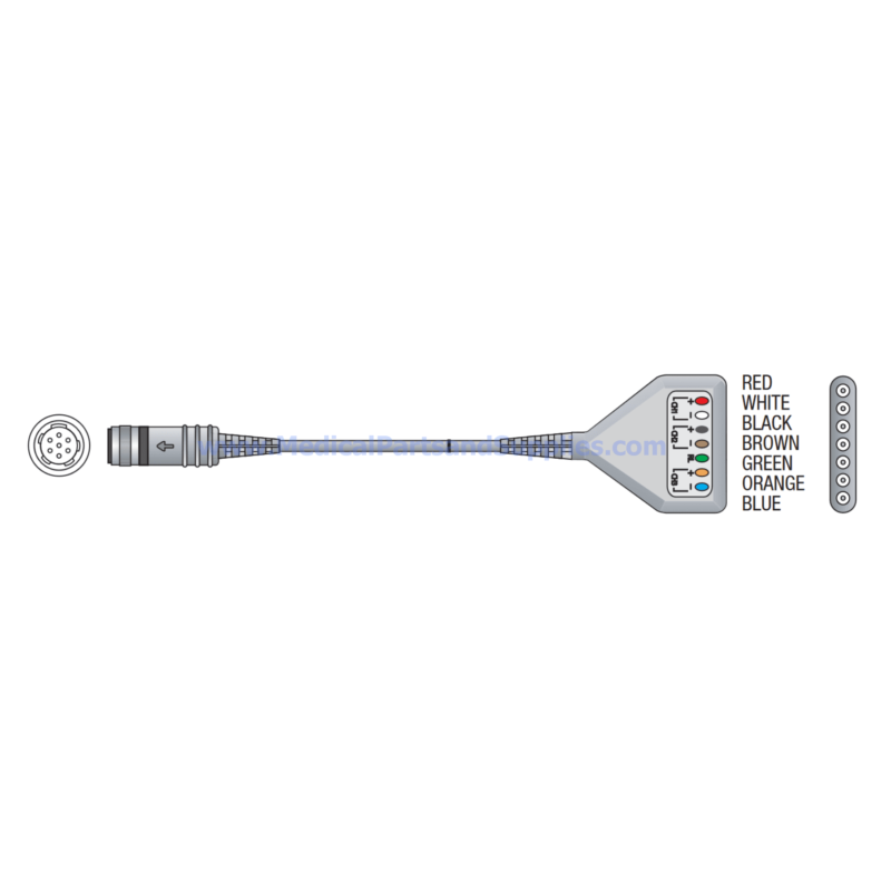 Holter Monitor Cable (7 Lead, 3 Channel), Part KGA001